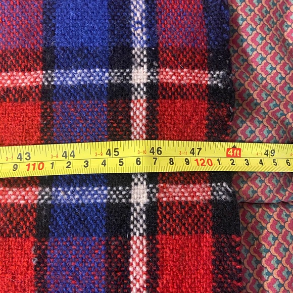 Vintage Supersprint Red Blue Plaid Wool Blanket Stadium Auto Throw 48x64” Fringe - Picture 5 of 6